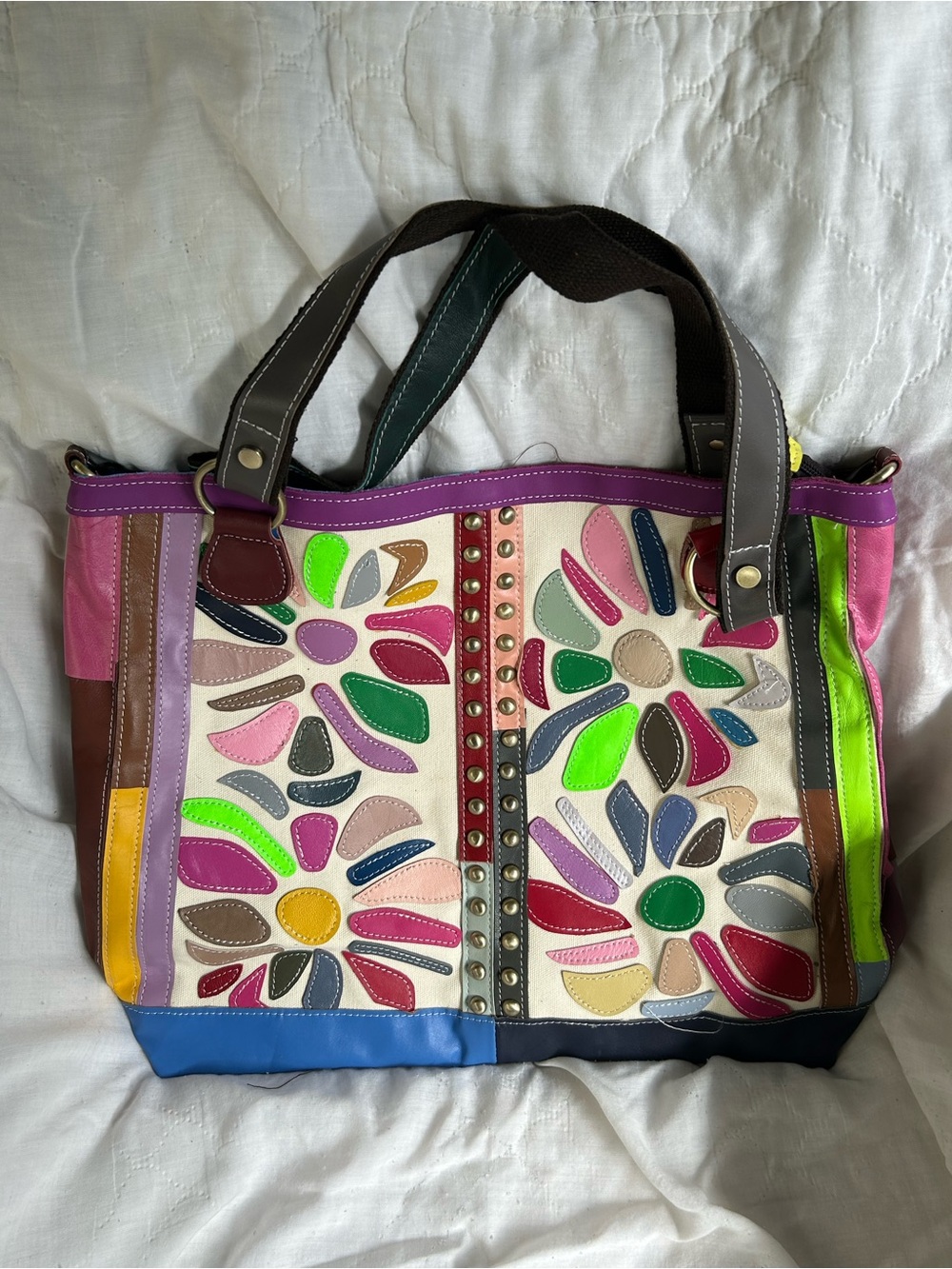Genuine Leather Colorful Oversized Tote